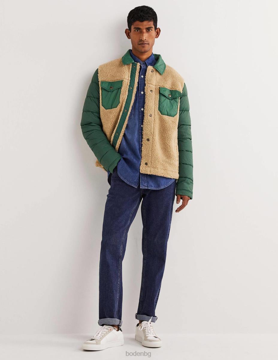 облекло Boden шерпа копче през яке ловджийско зелено/екрю мъже LL683581