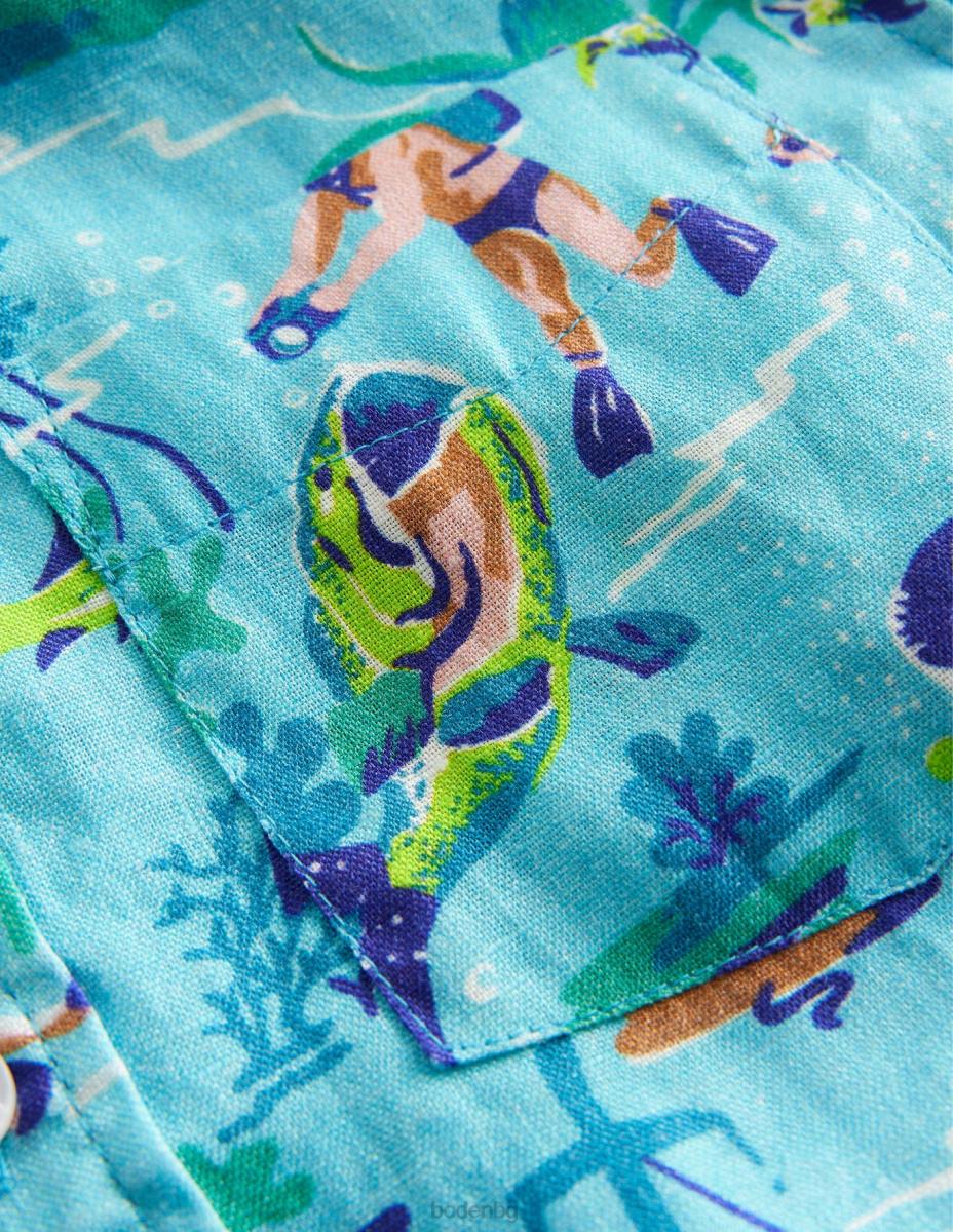 облекло Boden памучно-ленена риза аква морски гмуркач момчета LL68845