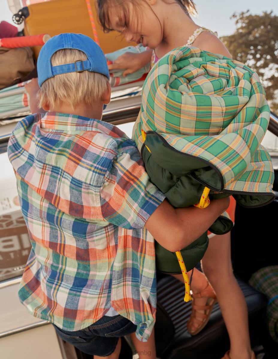 облекло Boden памучно-ленена риза огнен опал/зелен мадрас момчета LL68847