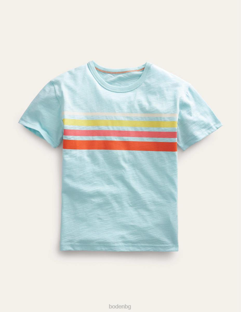 облекло Boden спокойна памучна тениска на райета ледено аква синьо момчета LL68848
