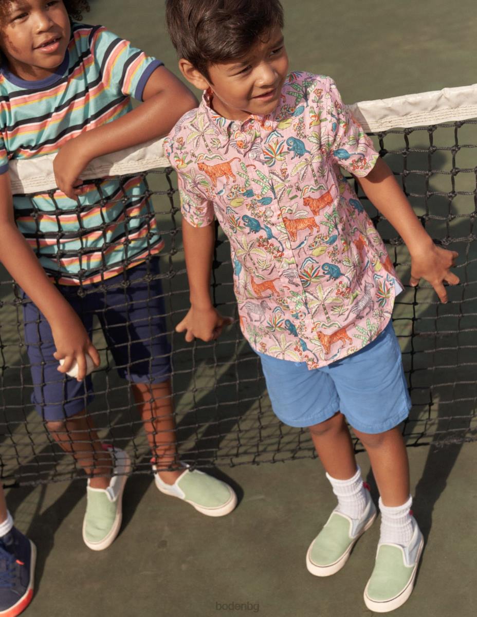 облекло Boden памучно-ленена риза камея розова тропическа градина момчета LL68850