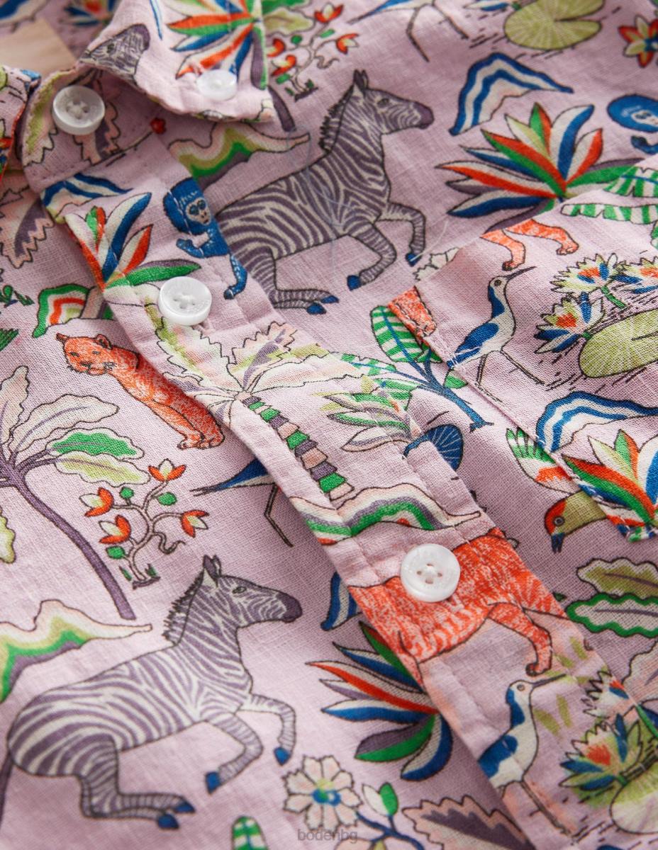 облекло Boden памучно-ленена риза камея розова тропическа градина момчета LL68850