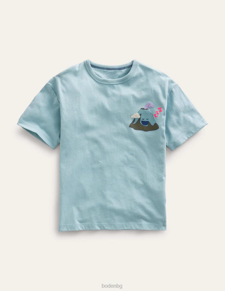 облекло Boden предна и задна тениска турмалин синя планина момчета LL68853