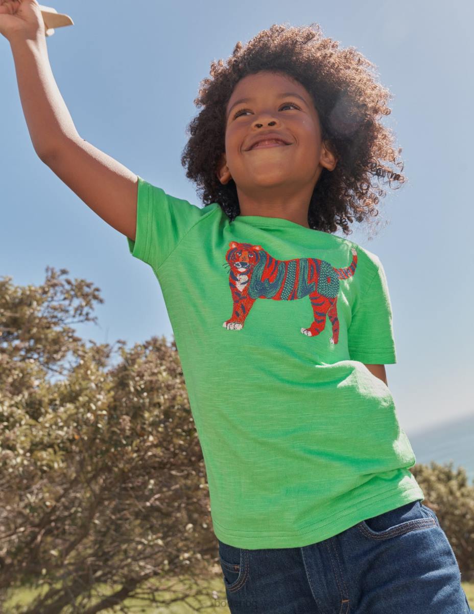 облекло Boden памучна тениска с животински щампи алое зелен тигър момчета LL68858