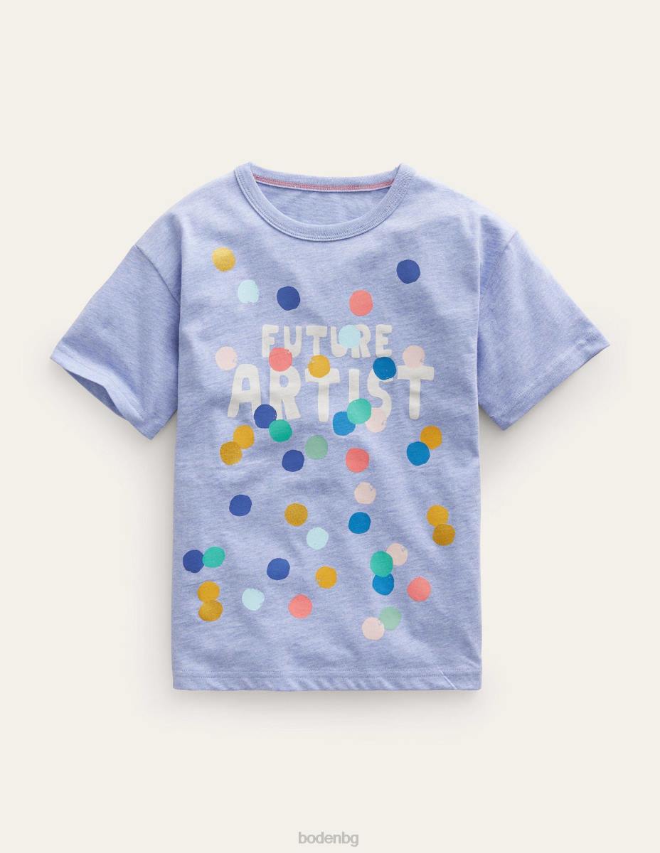 облекло Boden спокойна тениска с артистичен принт светлосин мергел момчета LL68862