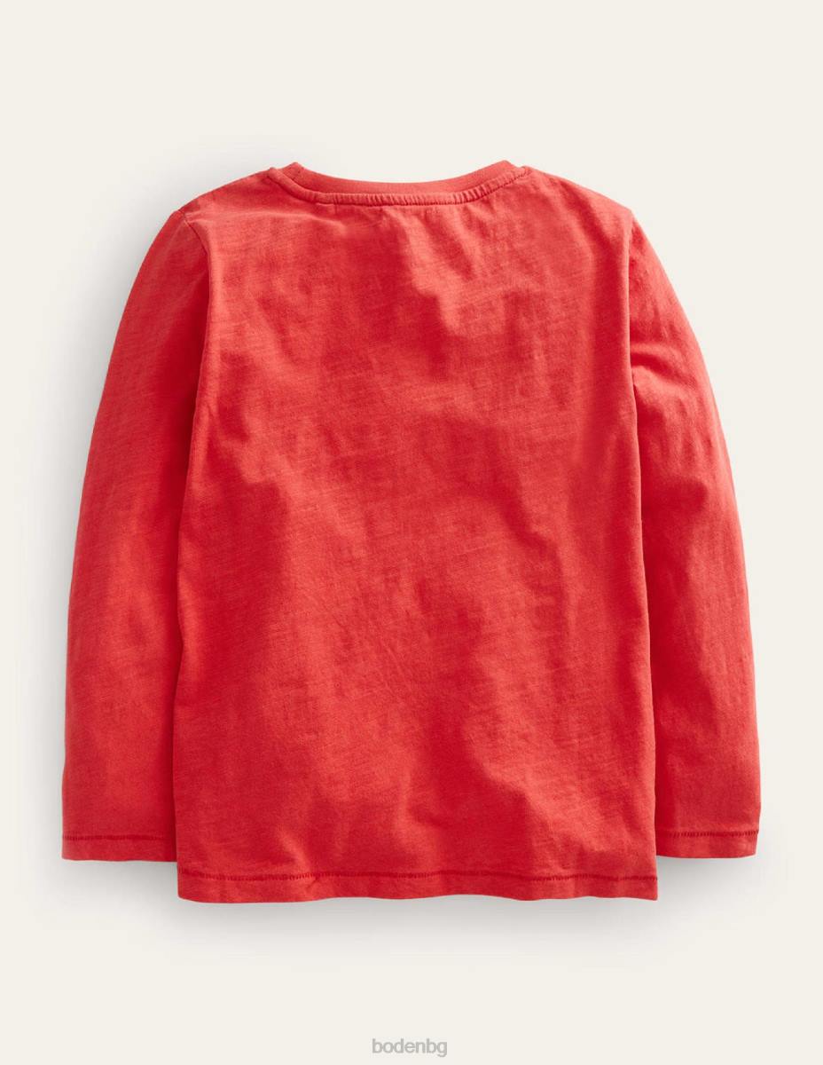 облекло Boden изпрана тениска с дълъг ръкав рокабили червено момчета LL68867