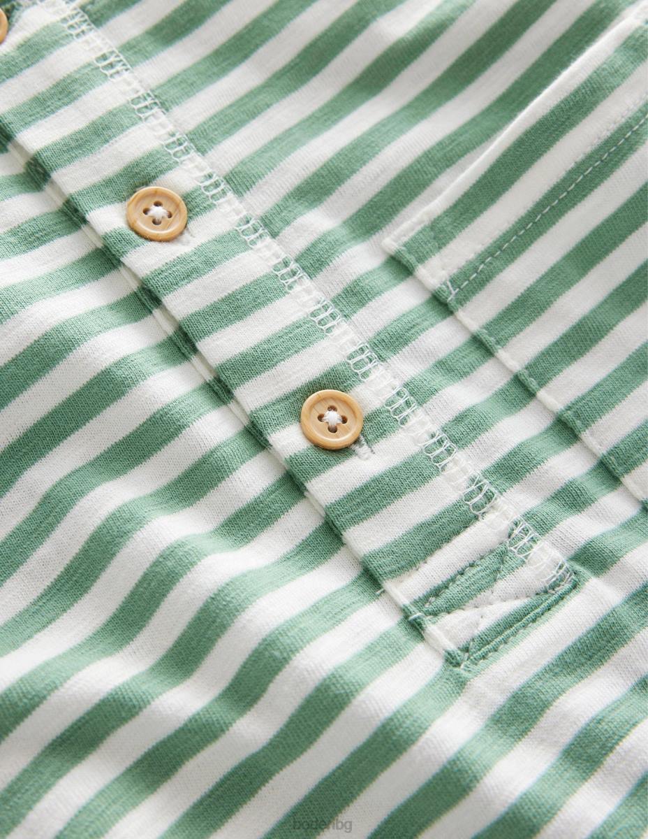 облекло Boden изпрана памучна тениска henley слонова кост/сарит зелено момчета LL683173