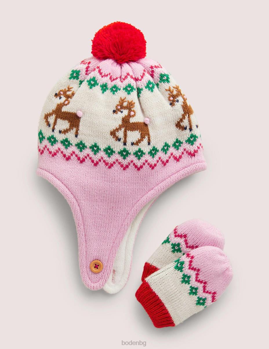 аксесоар Boden нов комплект шапка и ръкавици Fair Isle Pink момичета LL683135