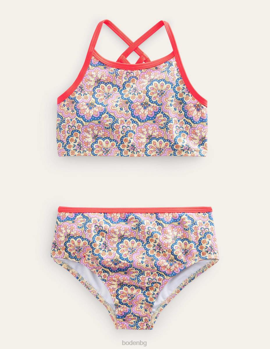 облекло Boden бикини с висока яка лупина и праскова пейсли момичета LL682659