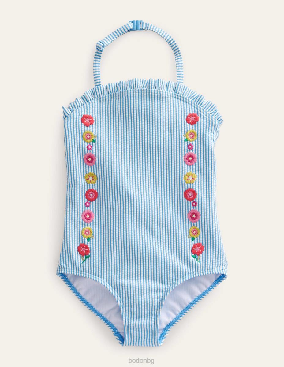 облекло Boden бански бандо дъска за сърф цвят слонова кост синя ивица момичета LL682700