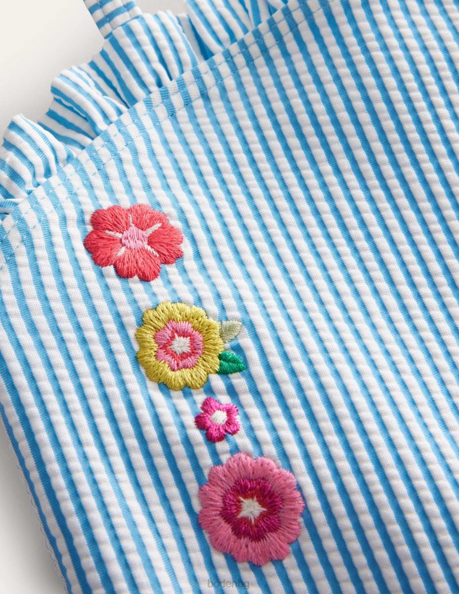 облекло Boden бански бандо дъска за сърф цвят слонова кост синя ивица момичета LL682700