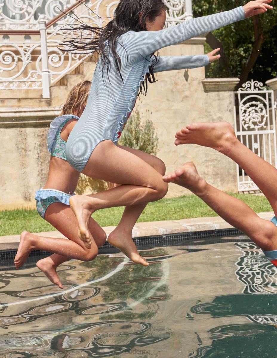 облекло Boden бродиран слънцезащитен бански костюм дъска за сърф цвят слонова кост синя ивица момичета LL682799