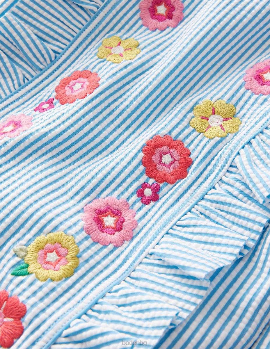 облекло Boden бродиран слънцезащитен бански костюм дъска за сърф цвят слонова кост синя ивица момичета LL682799