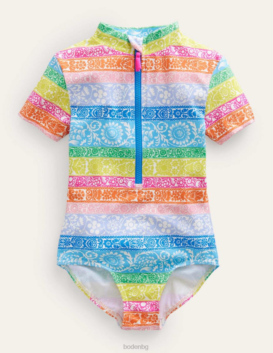 облекло Boden бански с къс ръкав слонова кост и много тапети момичета LL682809