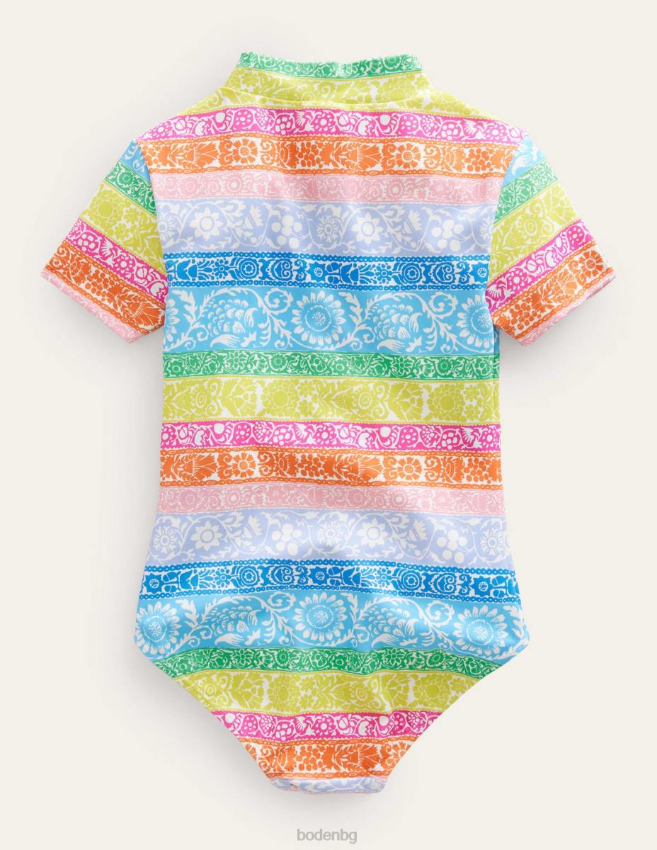 облекло Boden бански с къс ръкав слонова кост и много тапети момичета LL682809