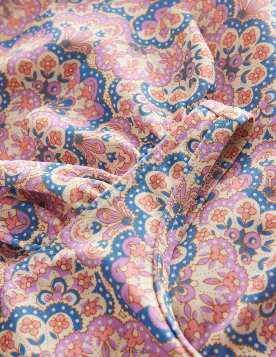 облекло Boden бански с плавни ръкави лупина праскова сорбе пейсли момичета LL682840