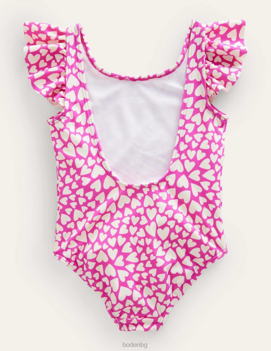 облекло Boden бански с плавни ръкави слонова кост и шокиращи розови сърца момичета LL682866