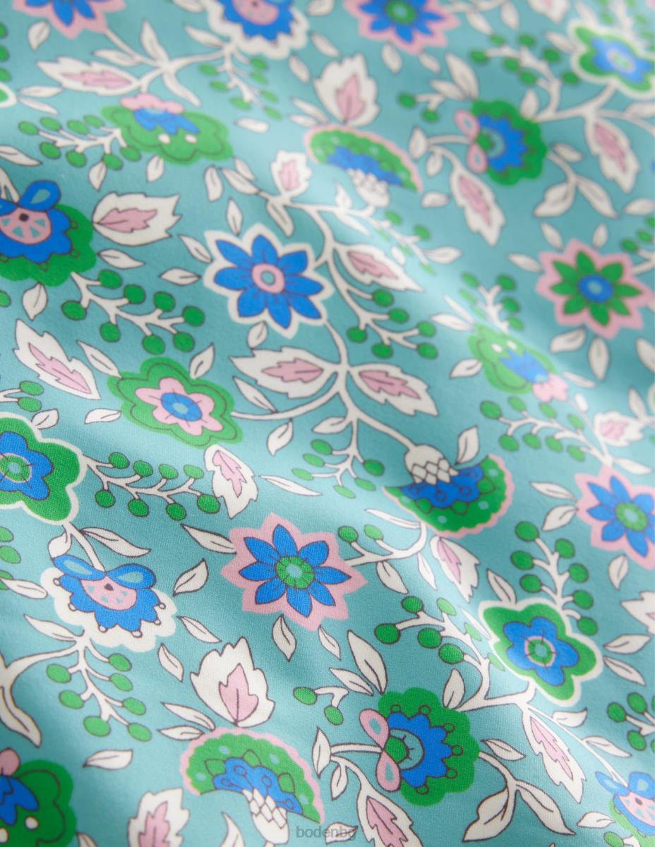 облекло Boden бански с буф ръкав аква морска флорална лоза момичета LL682933