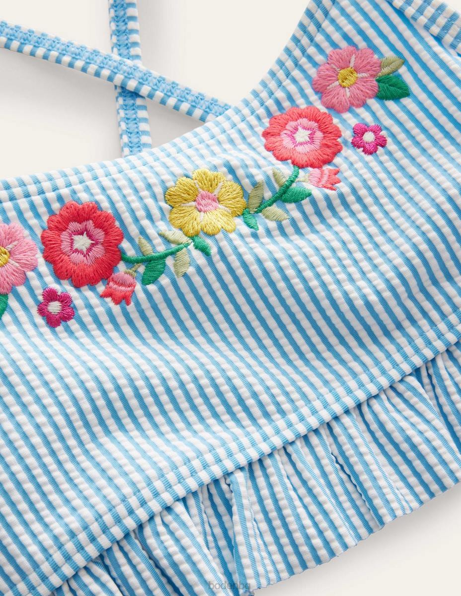 облекло Boden бродирани бикини с волани слонова кост и дъска за сърф синя ивица момичета LL683089