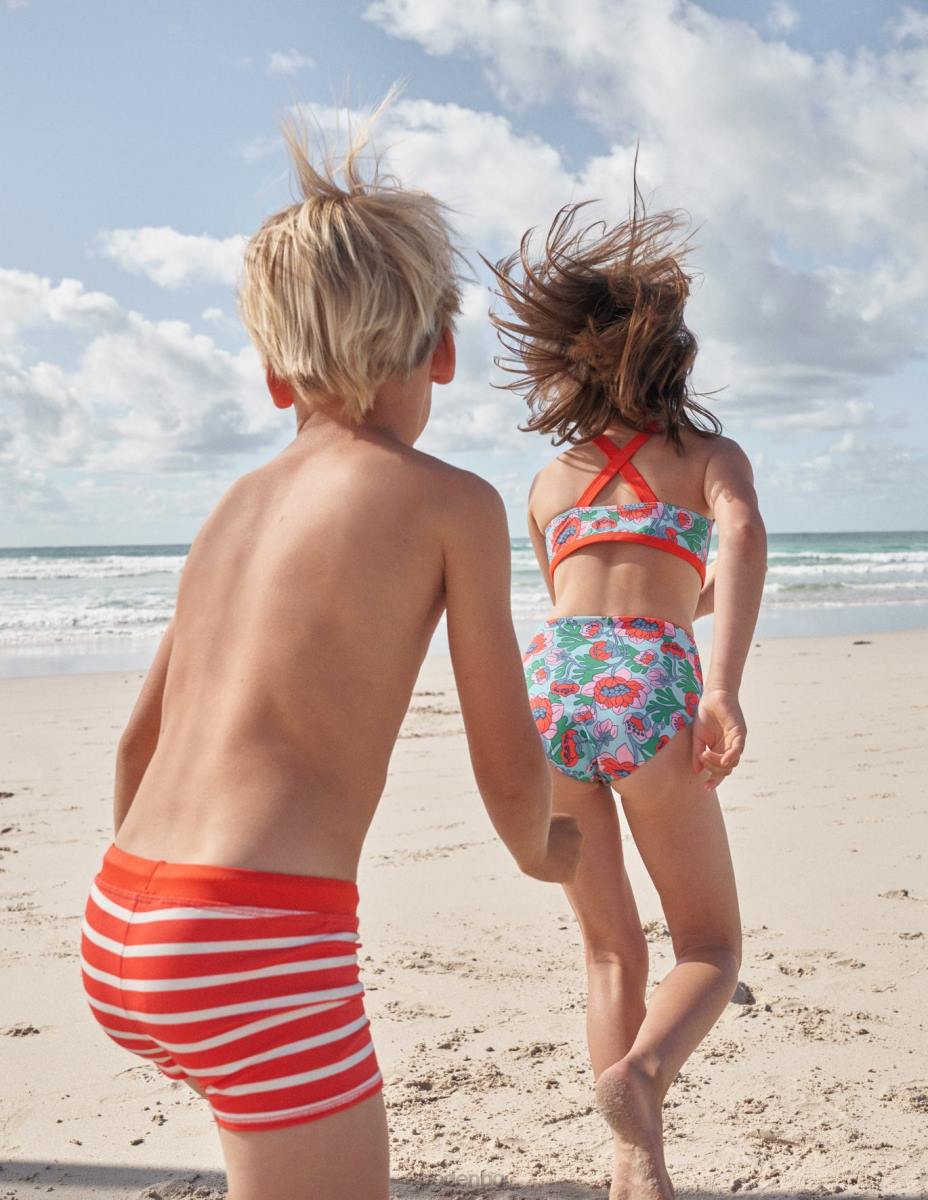 облекло Boden горна част на бикини с кръстосана задна част червен мак пролетно време цветя момичета LL683114