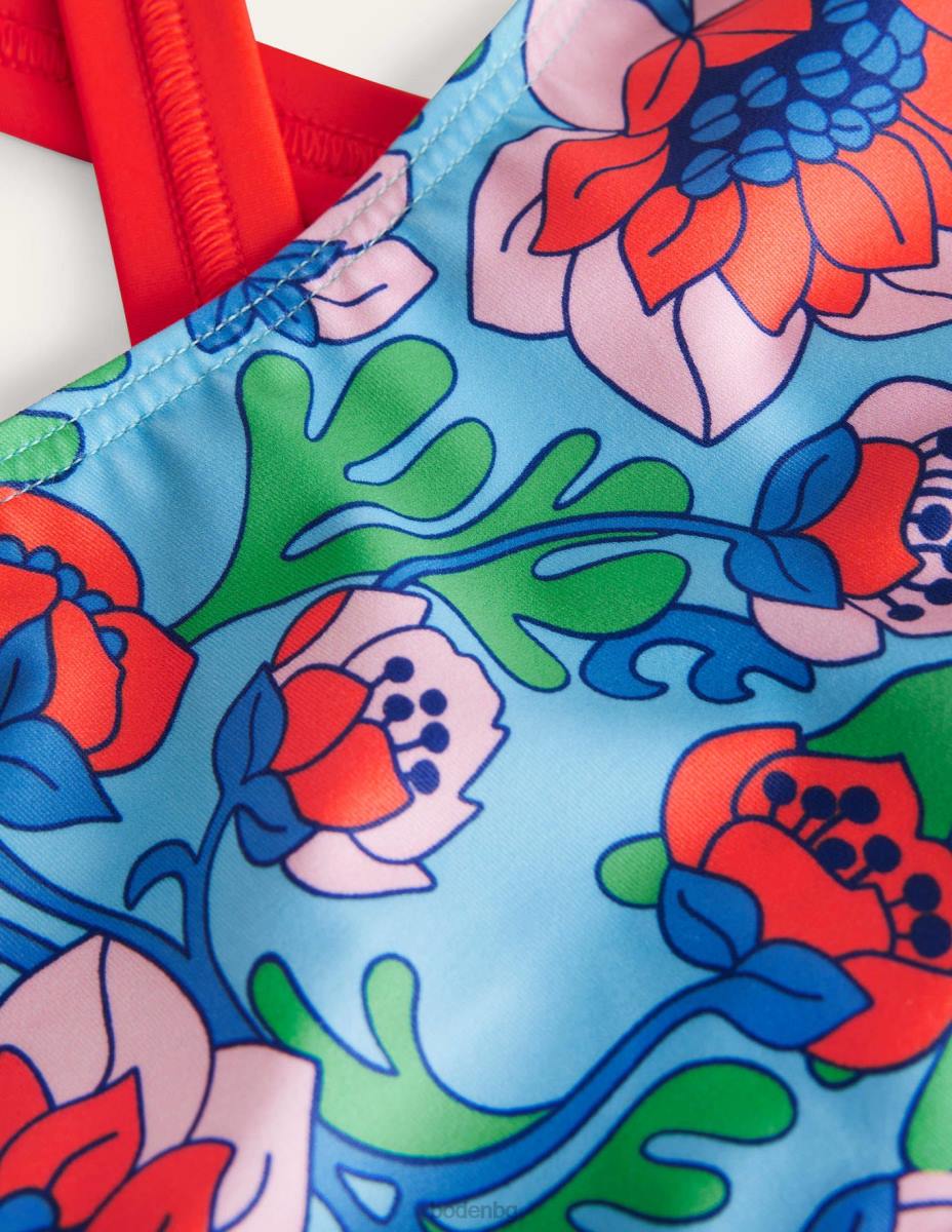 облекло Boden горна част на бикини с кръстосана задна част червен мак пролетно време цветя момичета LL683114