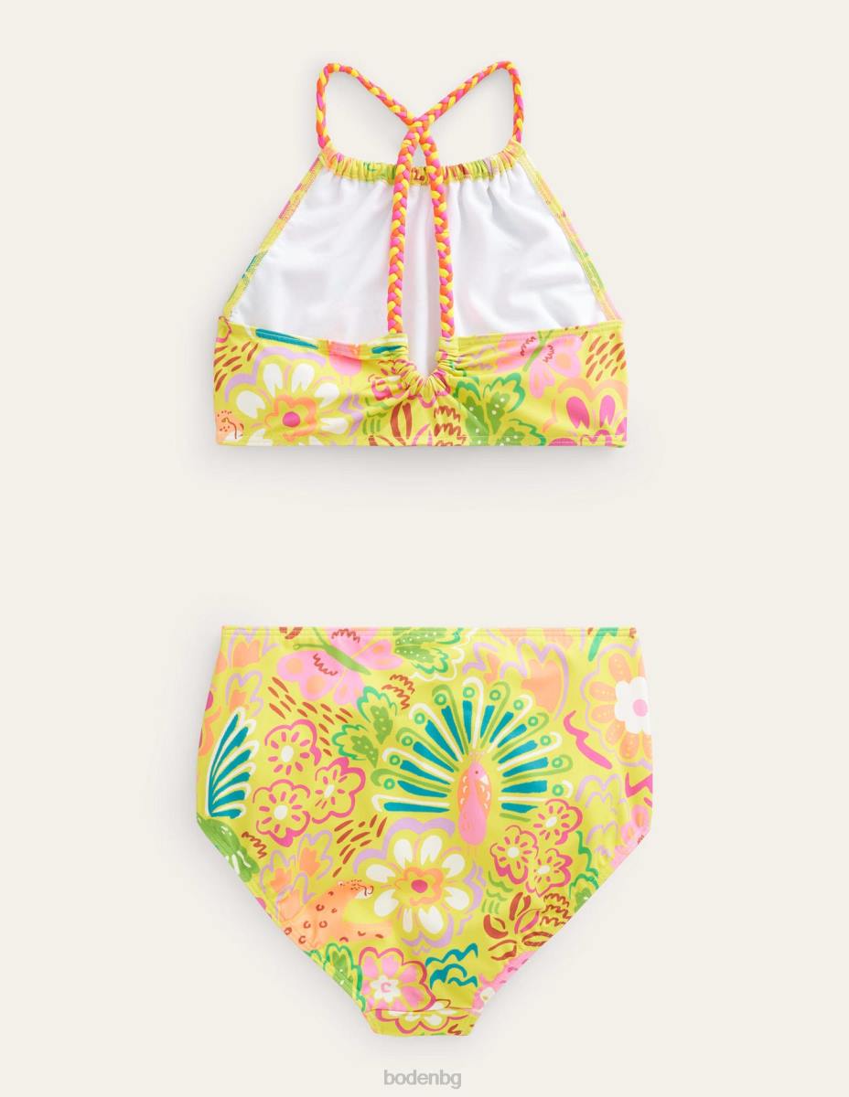 облекло Boden бикини с примка назад слонова кост и жълти флорални животни момичета LL683215