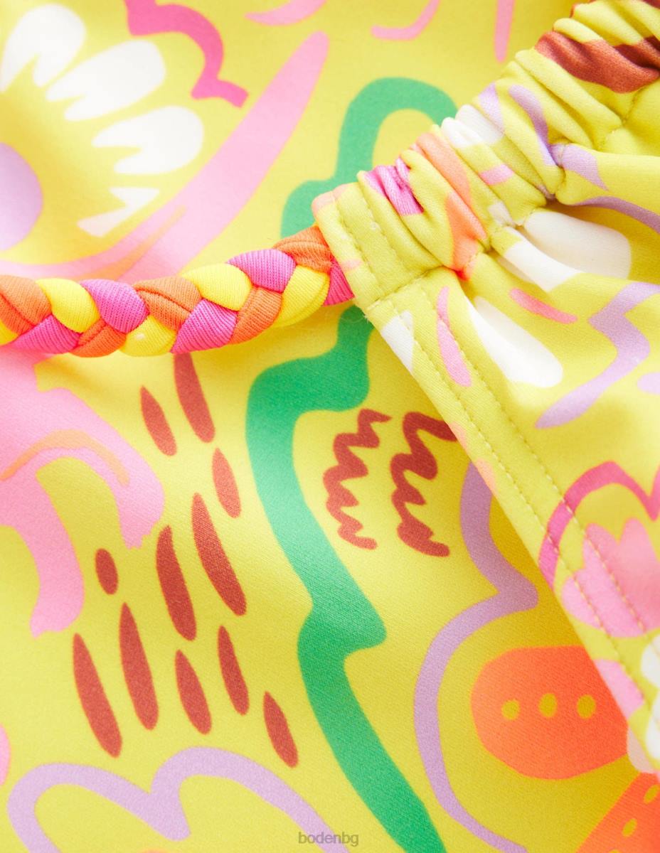 облекло Boden бикини с примка назад слонова кост и жълти флорални животни момичета LL683215