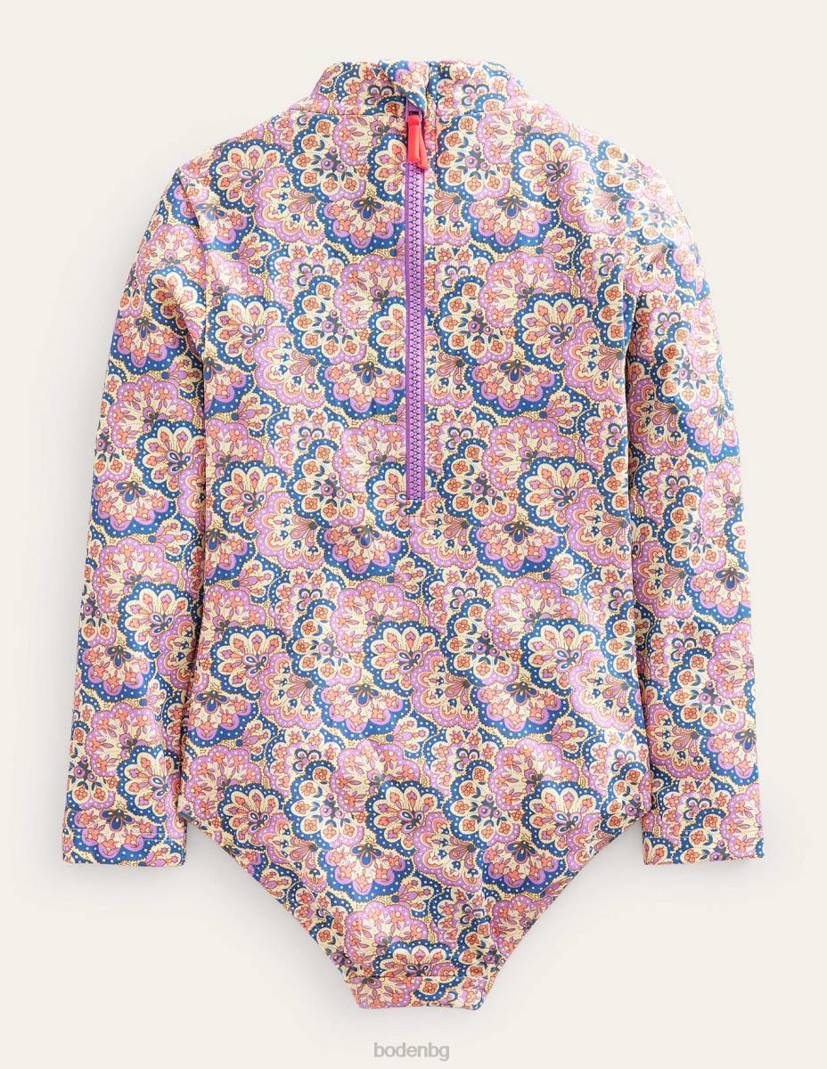 облекло Boden бански с дълги ръкави лупина и праскова сорбе пейсли момичета LL683222