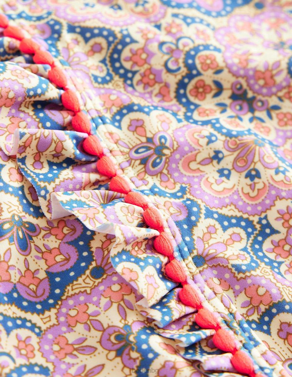 облекло Boden бански с дълги ръкави лупина и праскова сорбе пейсли момичета LL683222