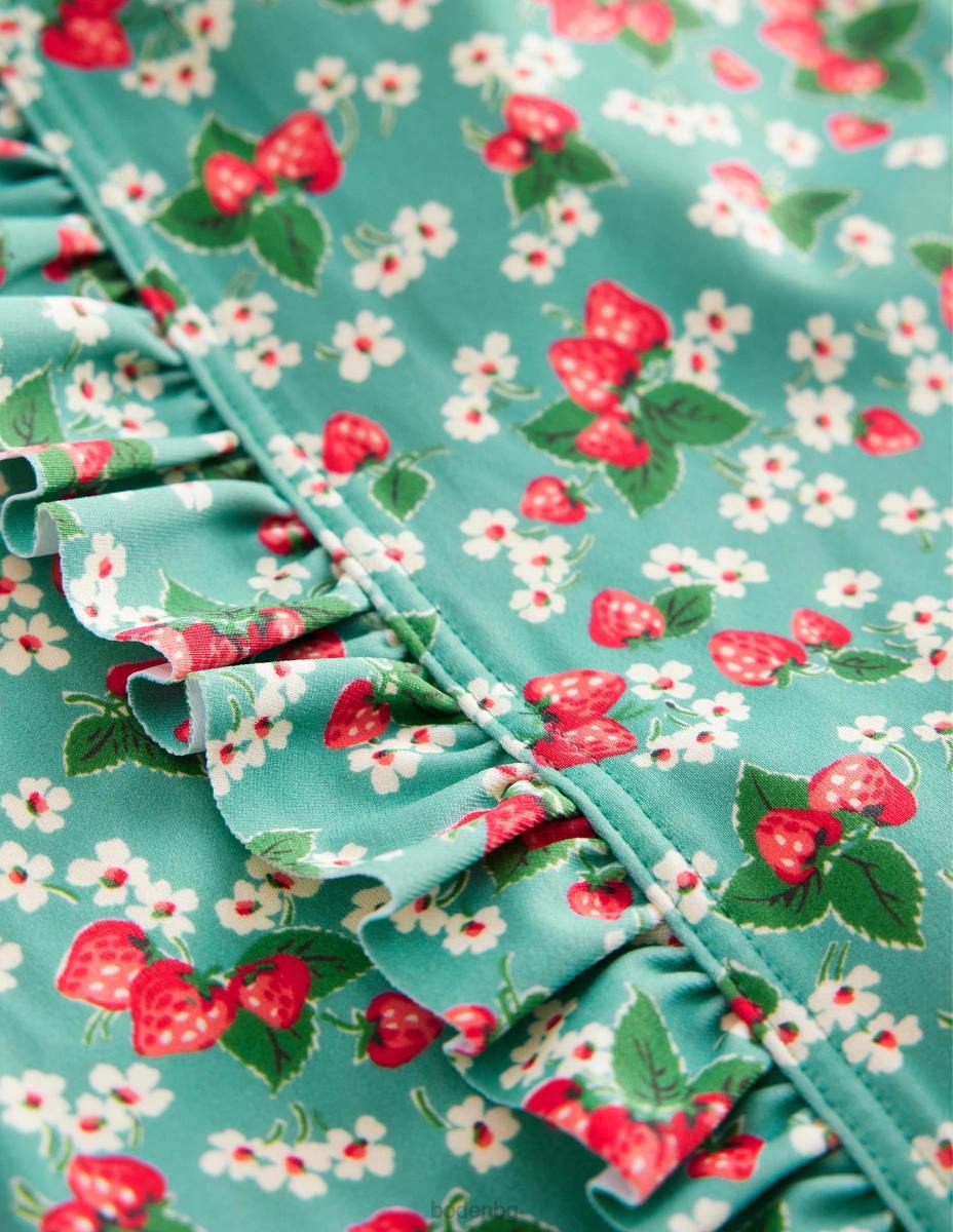 облекло Boden бански с щампа с дълъг ръкав аква морска ягода дици момичета LL683240