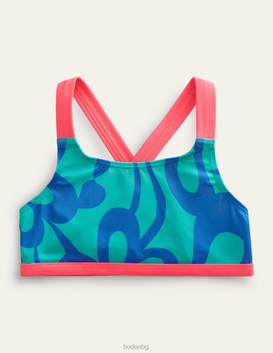 облекло Boden горна част на бикини с кръстосана задна част шаблон за тропическо зелено лято момичета LL683274