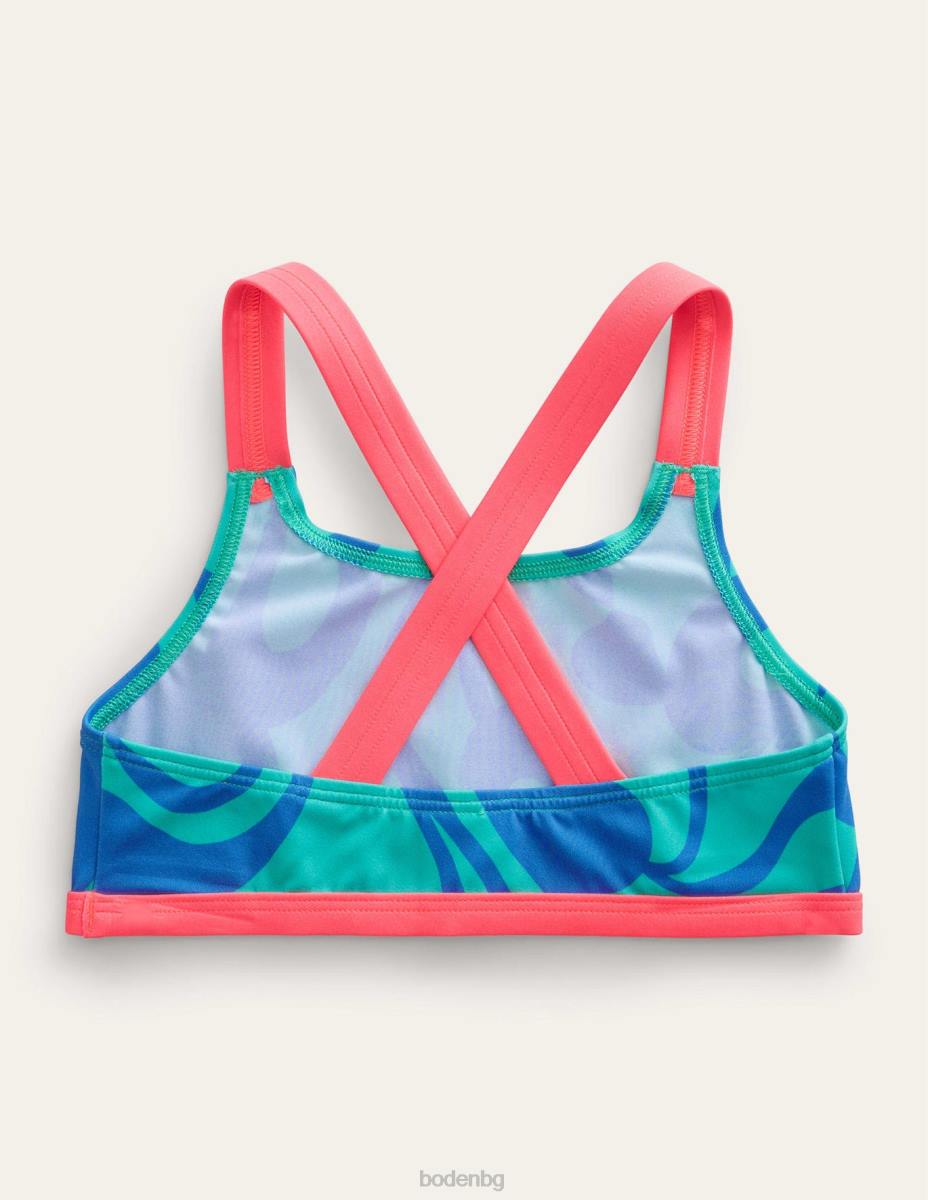 облекло Boden горна част на бикини с кръстосана задна част шаблон за тропическо зелено лято момичета LL683274