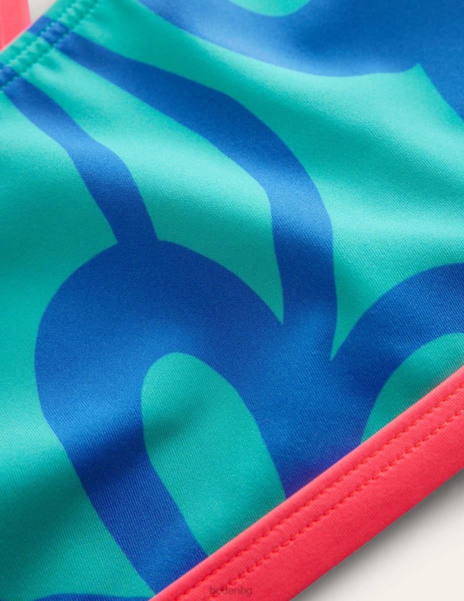 облекло Boden горна част на бикини с кръстосана задна част шаблон за тропическо зелено лято момичета LL683274