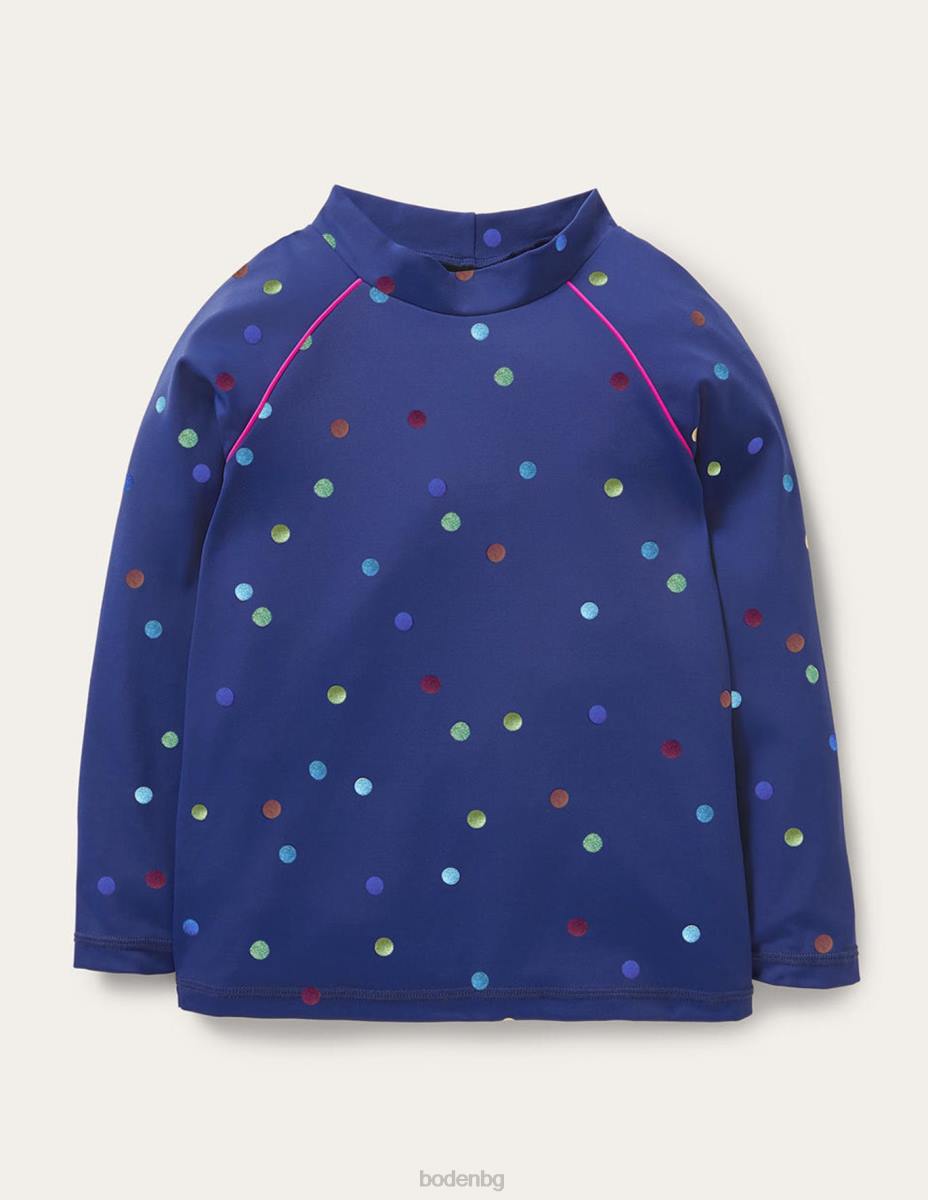 облекло Boden жилетка с шарени обриви тъмносиня дъга и конфети от фолио момичета LL68459