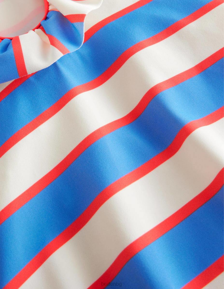 облекло Boden бански с волани penzance синя и червена ивица момичета LL683162
