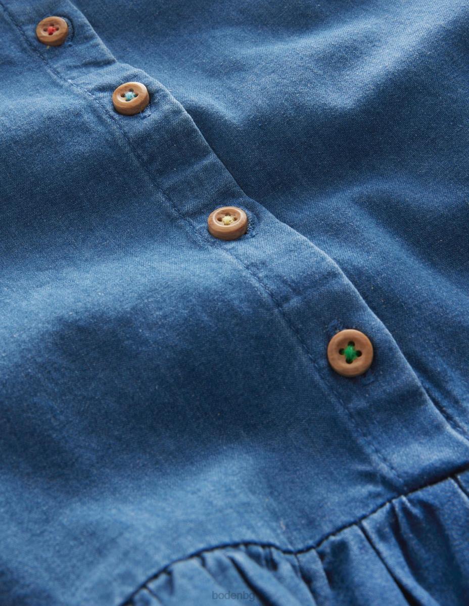 облекло Boden блуза с волани от шамбре шамбре синьо момичета LL683056