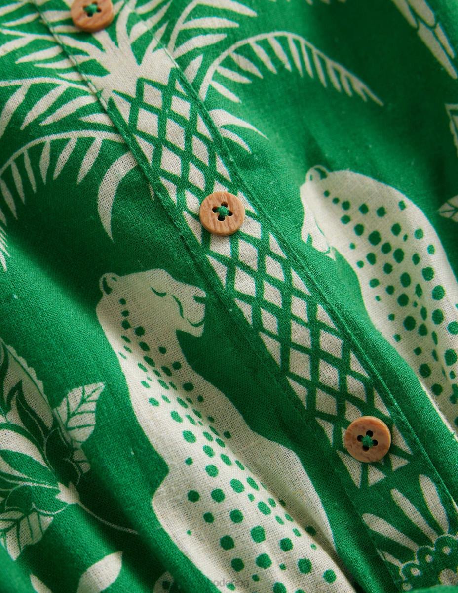 облекло Boden ленено-памучен костюм с волани богата изумрудена гоа момичета LL682754