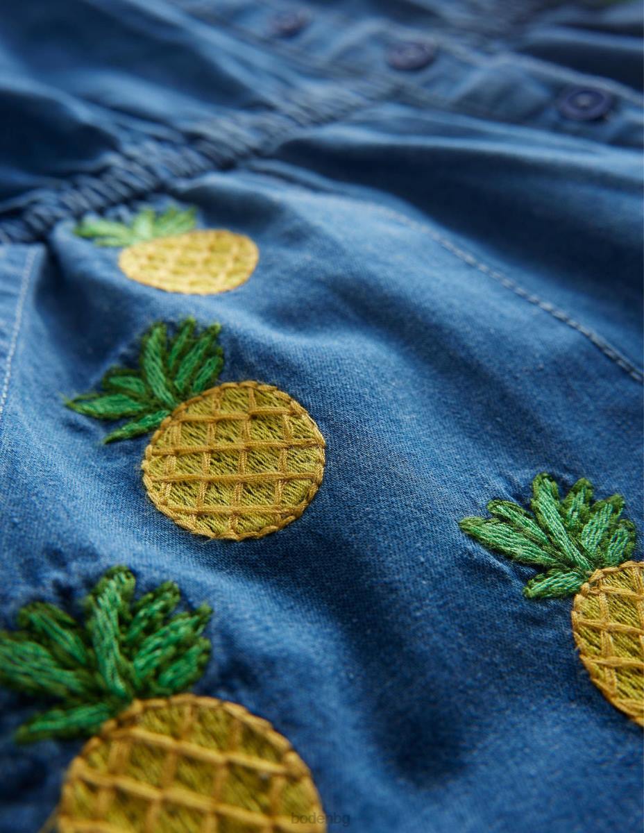 облекло Boden дънков бродиран костюм за игра среден винтидж деним момичета LL682757