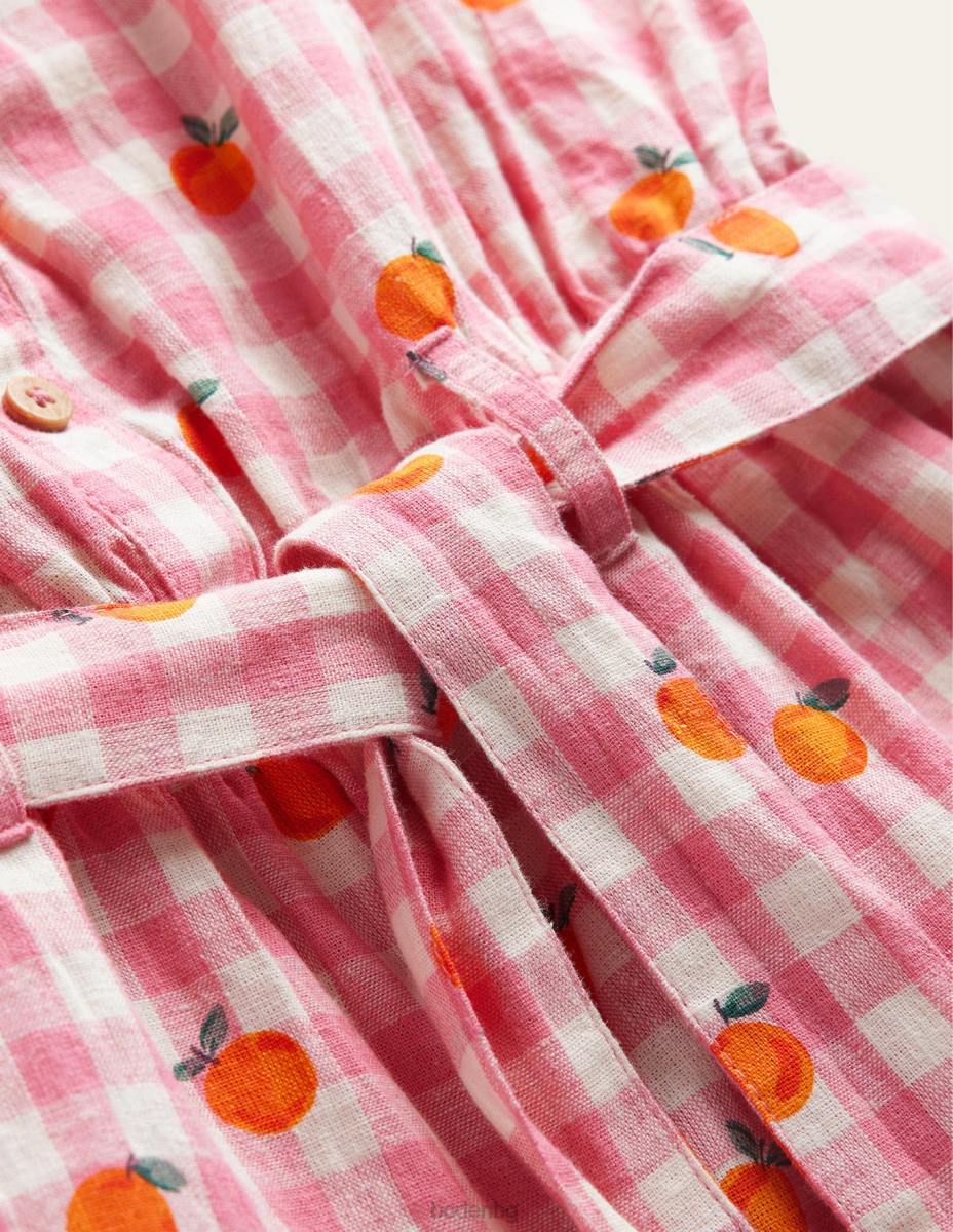 облекло Boden ленено-памучен костюм с волани азалия и гингам от слонова кост момичета LL682787