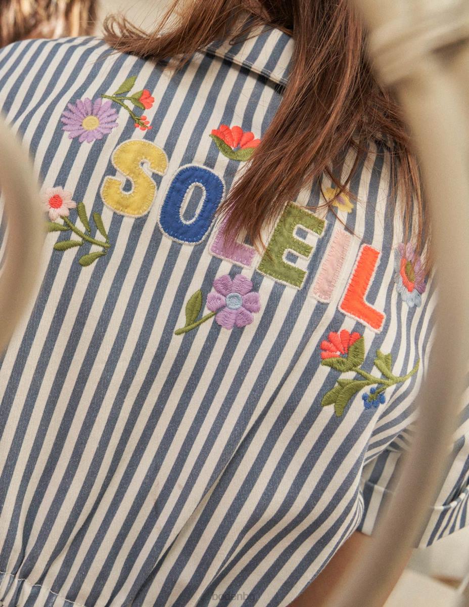 облекло Boden бродиран костюм за игра синя тиктакаща ивица момичета LL682790