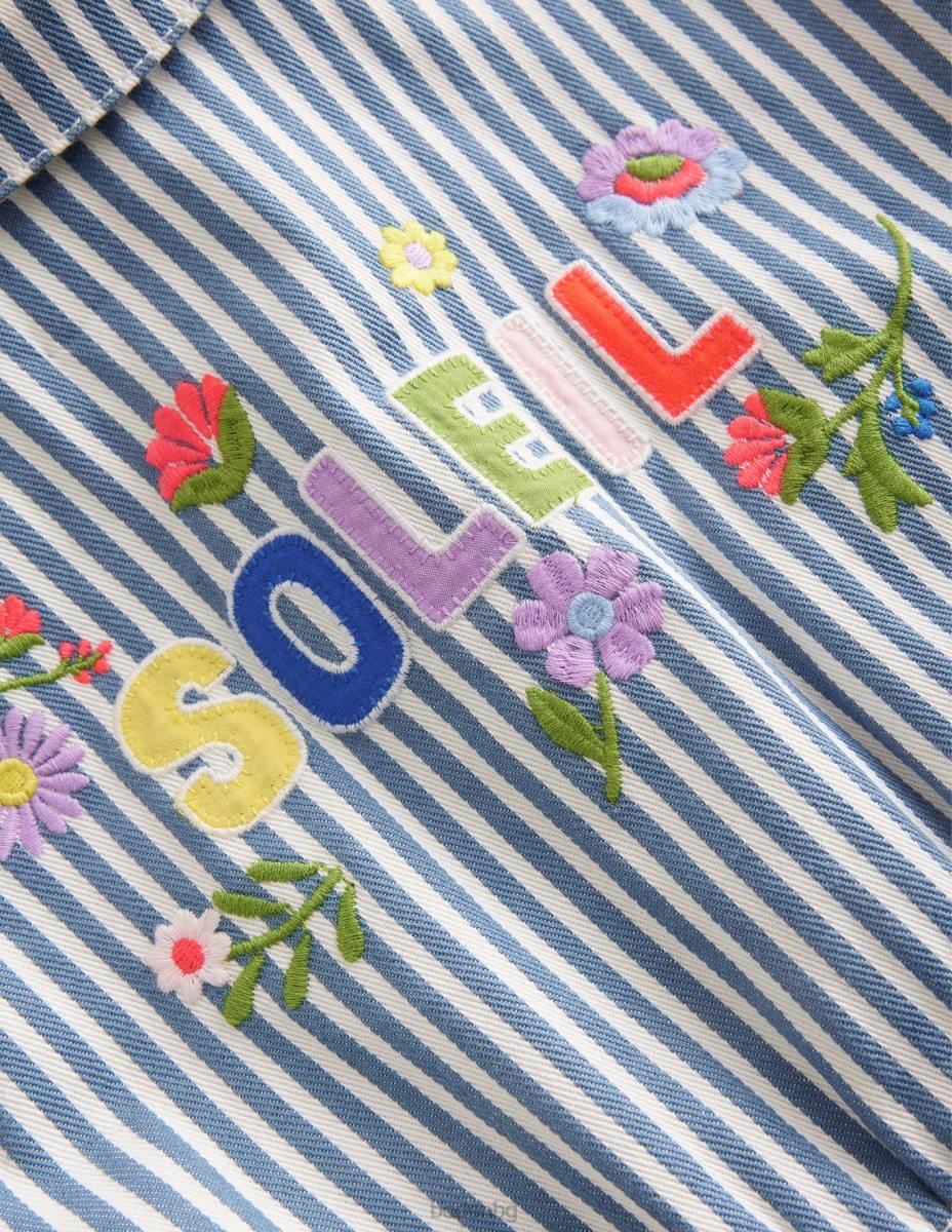 облекло Boden бродиран костюм за игра синя тиктакаща ивица момичета LL682790