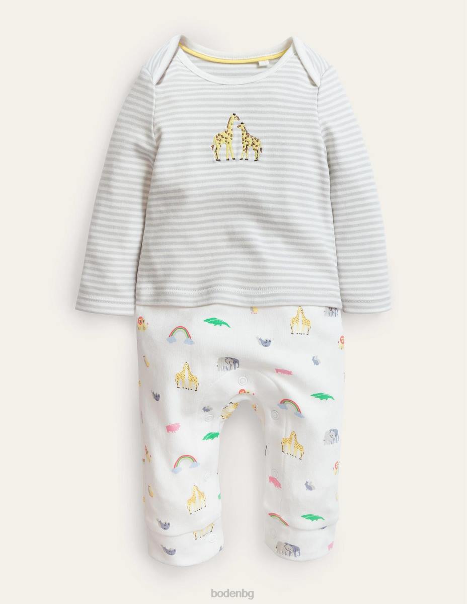 облекло Boden има комбинезон за новородено Ноев ковчег от слонова кост момичета LL683076