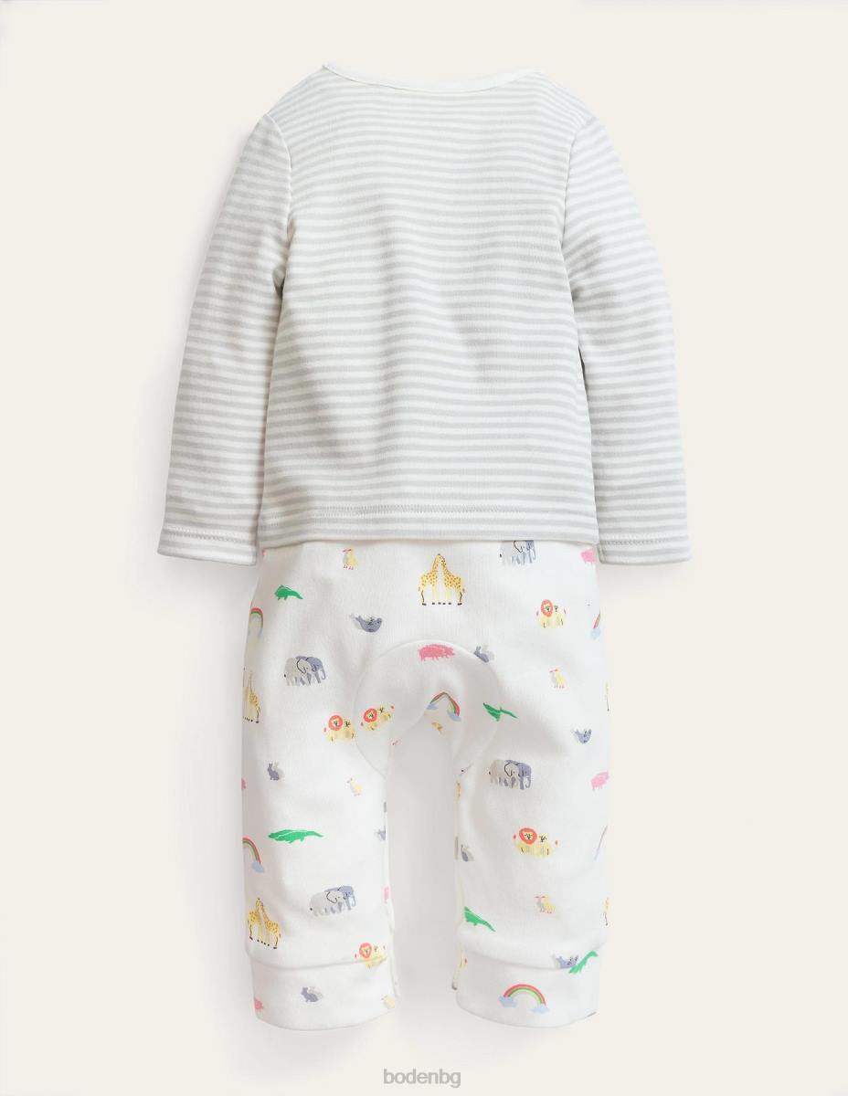 облекло Boden има комбинезон за новородено Ноев ковчег от слонова кост момичета LL683076