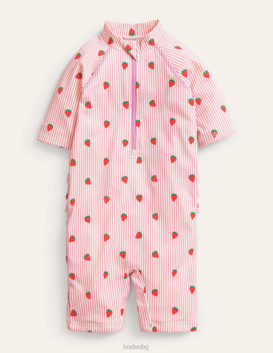 облекло Boden накъдрен, защитен от слънцето сърф костюм розова ивица слонова кост момичета LL683280