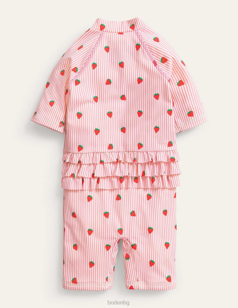 облекло Boden накъдрен, защитен от слънцето сърф костюм розова ивица слонова кост момичета LL683280