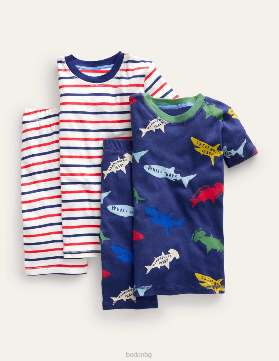 облекло Boden удобна двойна опаковка къса пижама десен борд мутли акули момичета LL682683