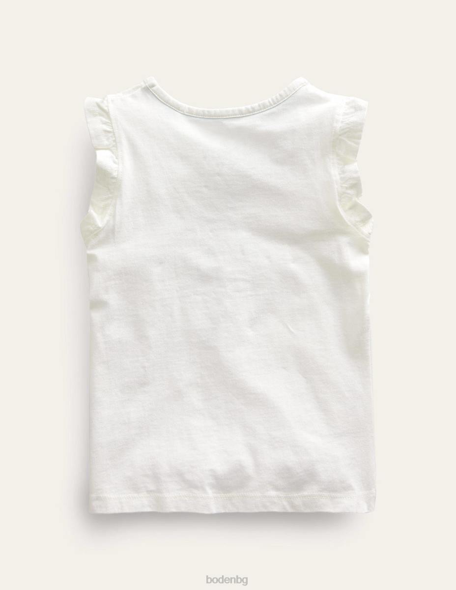 облекло Boden тениска с волани със супершев шушулка ванилия момичета LL682810