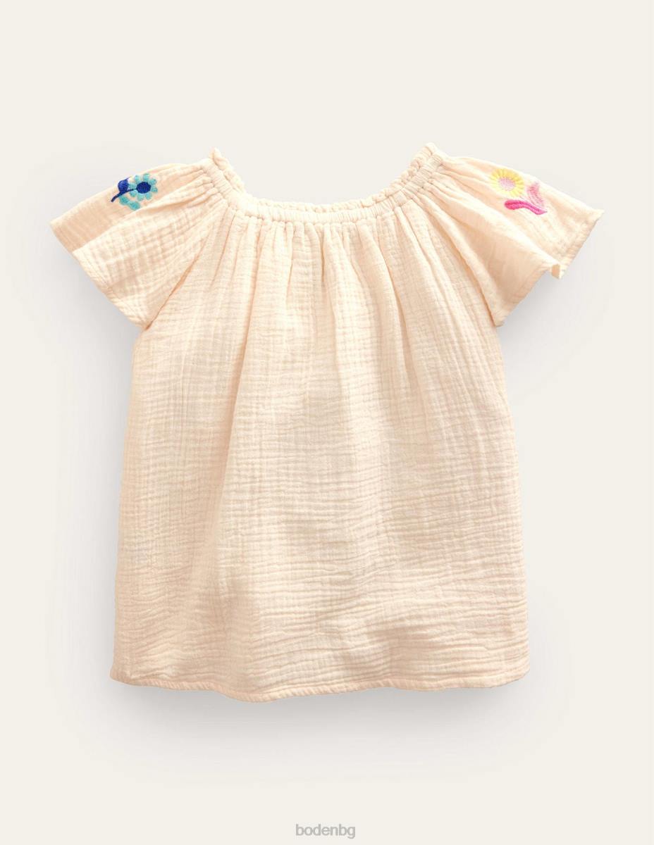 облекло Boden плажно бродирано горнище слонова кост момичета LL682833