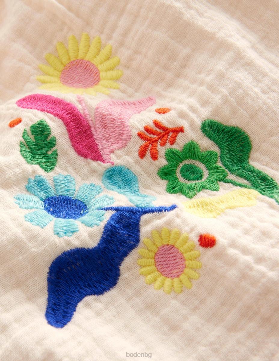 облекло Boden плажно бродирано горнище слонова кост момичета LL682833