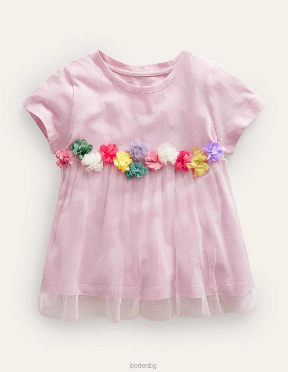 облекло Boden тениска с апликации от тюл френско розово момичета LL682846